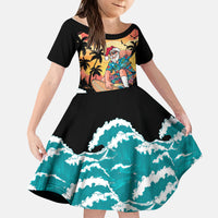 Vintage Santa Claus Surfing Summer Kid Short Sleeve Dress Mele Kalikimaka i Iulai!
