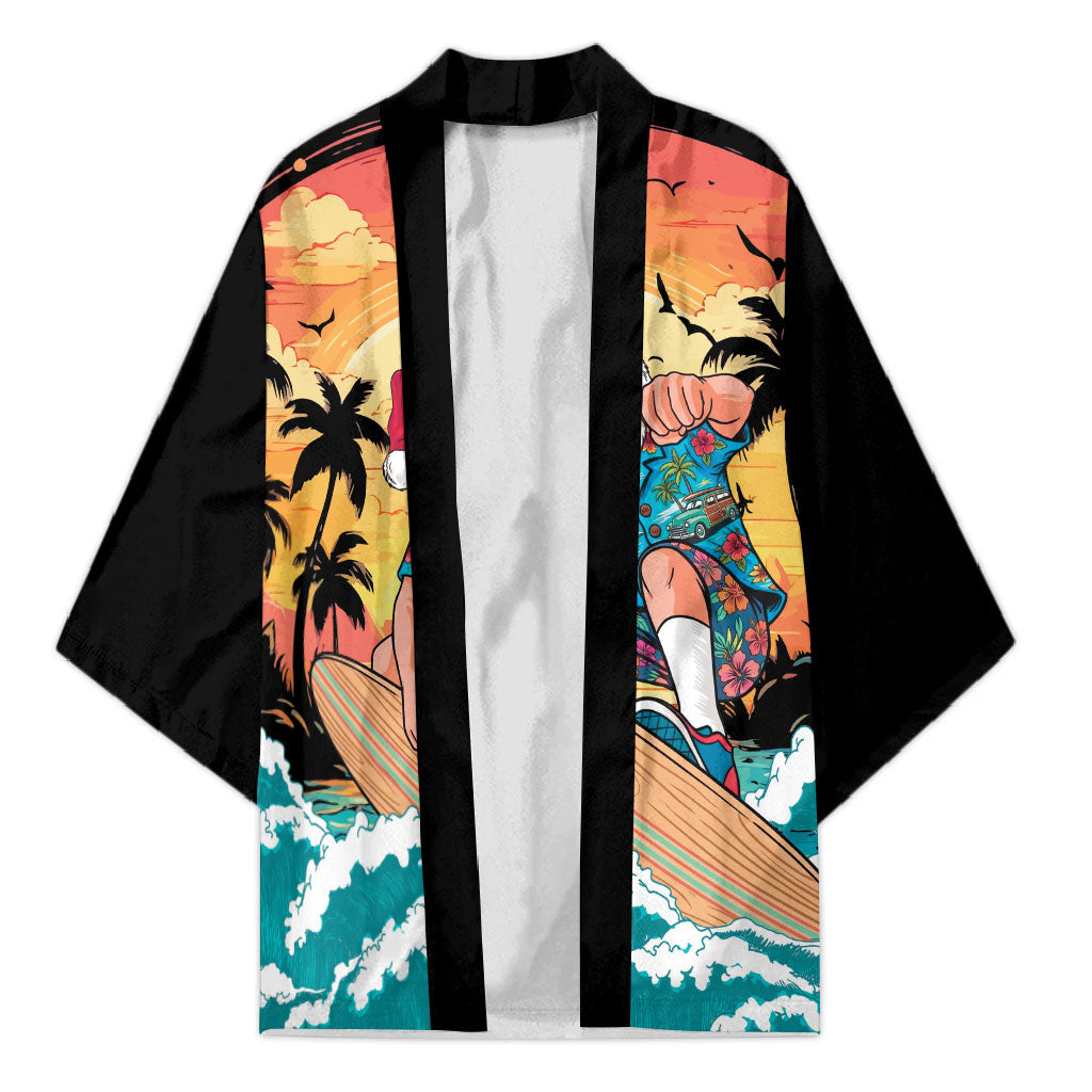 Vintage Santa Claus Surfing Summer Kimono Mele Kalikimaka i Iulai! LT9 Unisex Black - Polynesian Pride