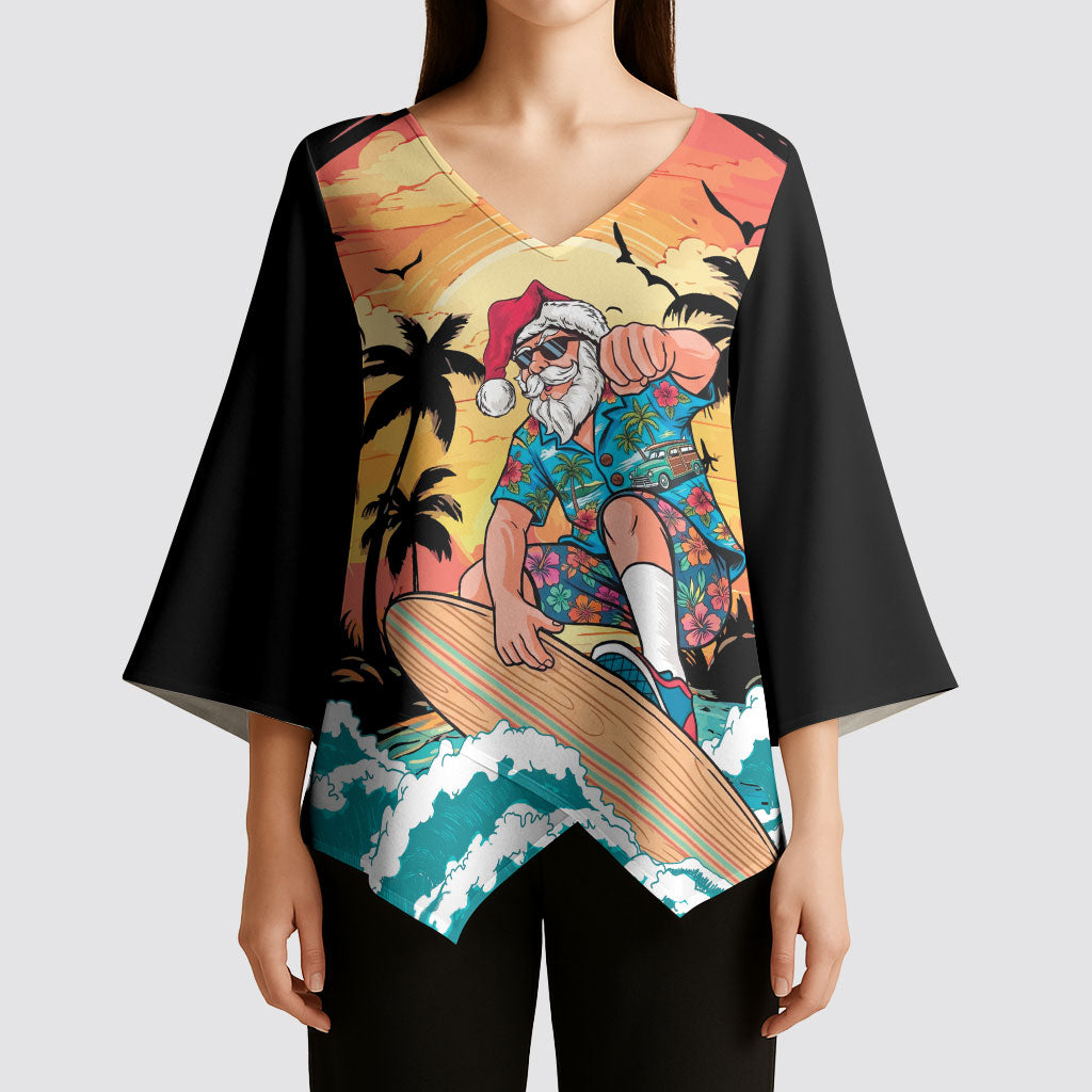 Vintage Santa Claus Surfing Summer Kimono Sleeve Blouse Mele Kalikimaka i Iulai!