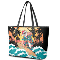 Vintage Santa Claus Surfing Summer Leather Tote Bag Mele Kalikimaka i Iulai!