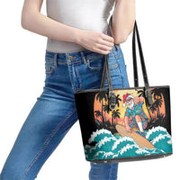 Vintage Santa Claus Surfing Summer Leather Tote Bag Mele Kalikimaka i Iulai!