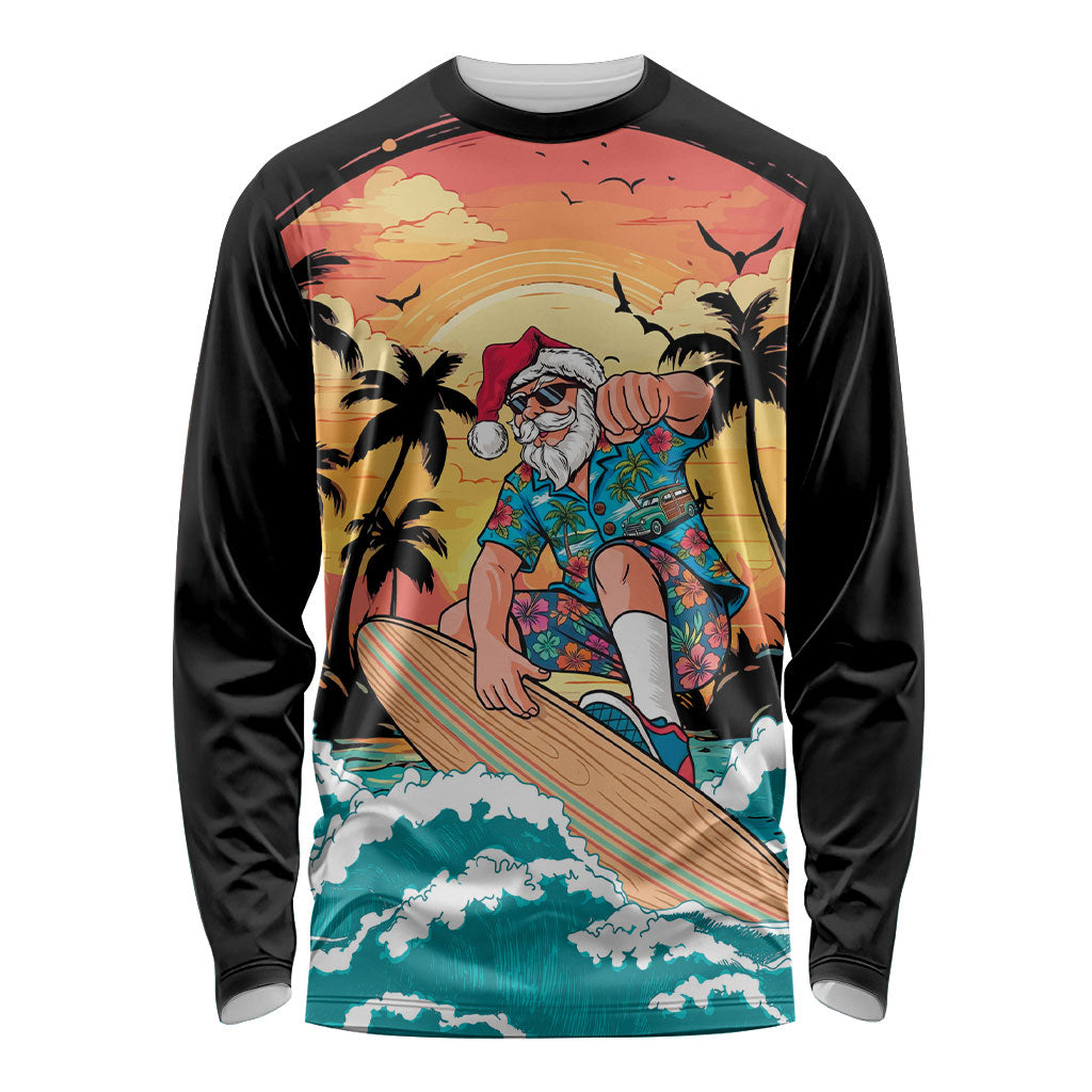 Vintage Santa Claus Surfing Summer Long Sleeve Shirt Mele Kalikimaka i Iulai!