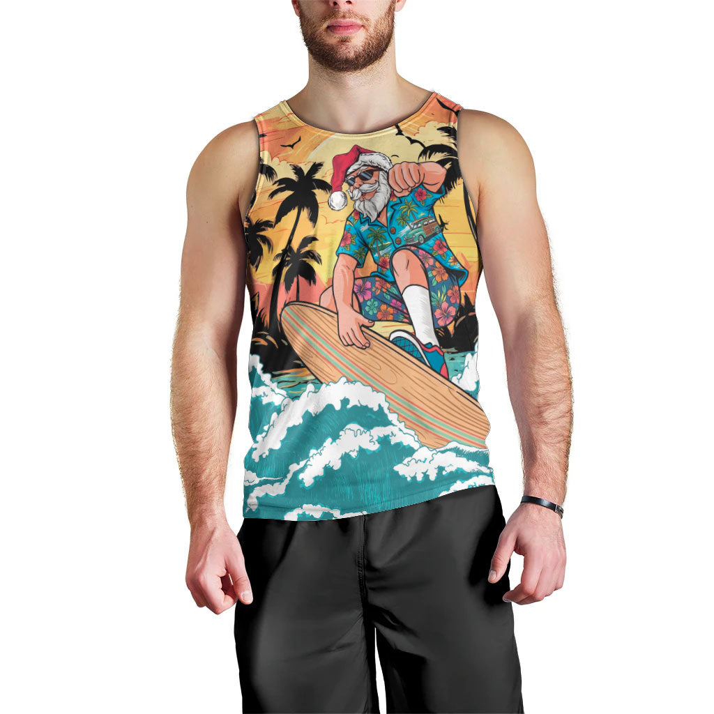 Vintage Santa Claus Surfing Summer Men Tank Top Mele Kalikimaka i Iulai!