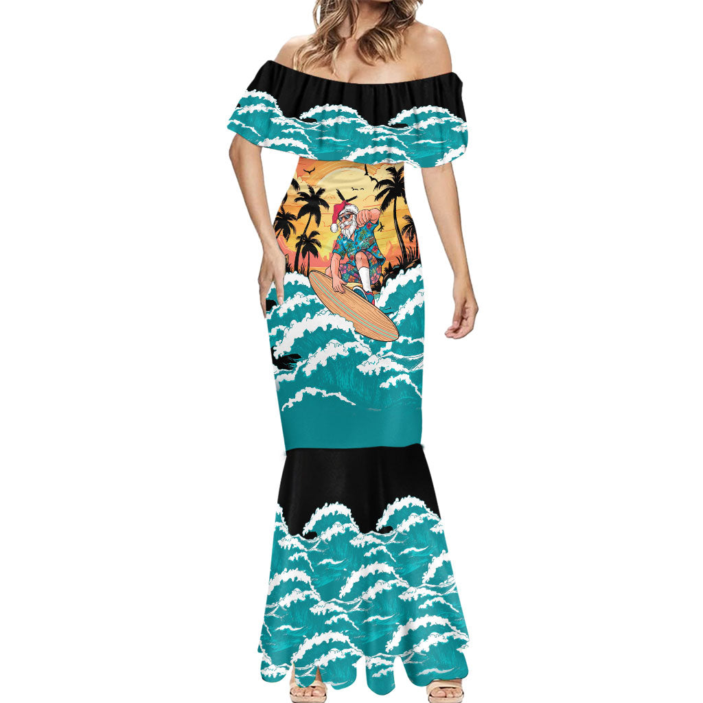 Vintage Santa Claus Surfing Summer Mermaid Dress Mele Kalikimaka i Iulai!