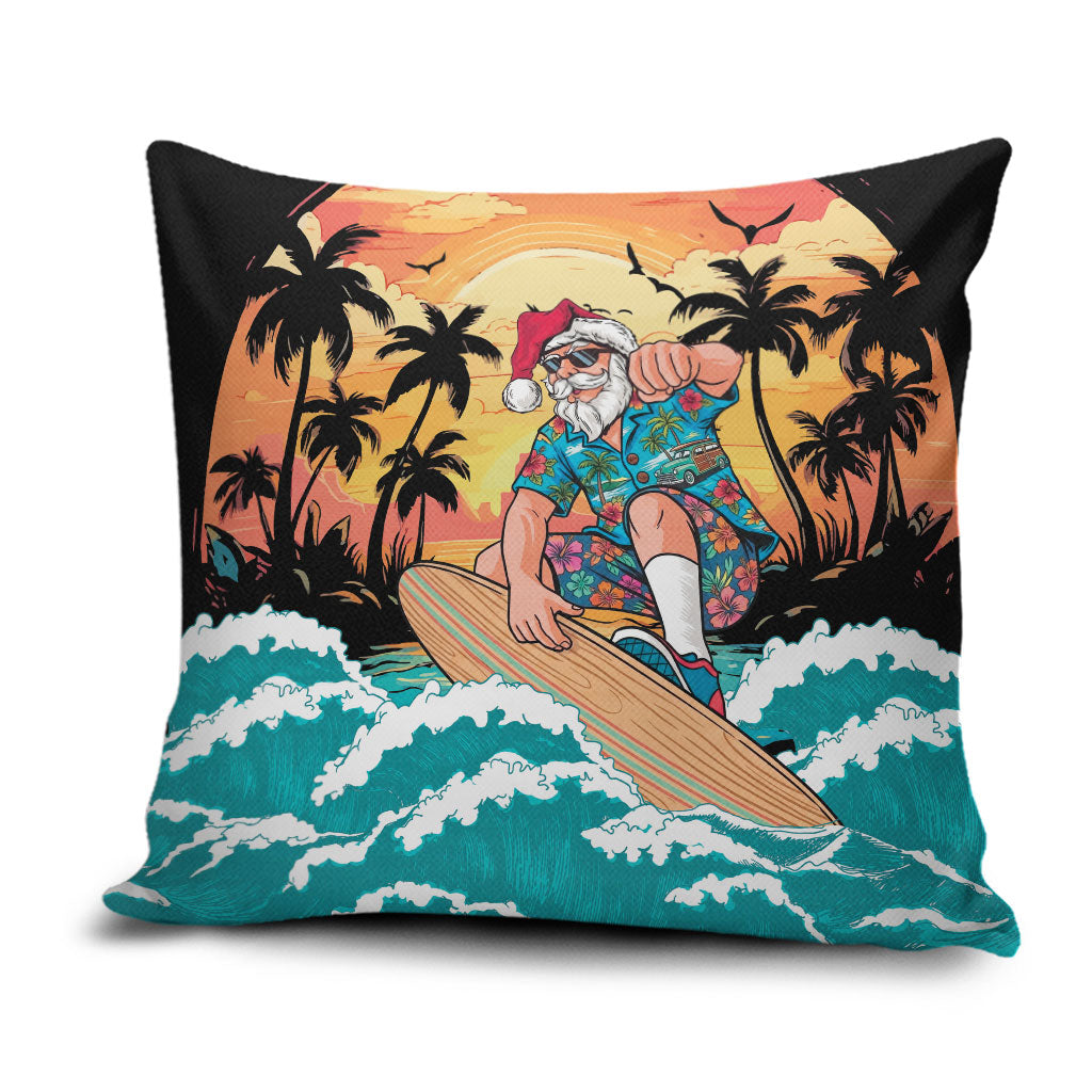 Vintage Santa Claus Surfing Summer Pillow Cover Mele Kalikimaka i Iulai!