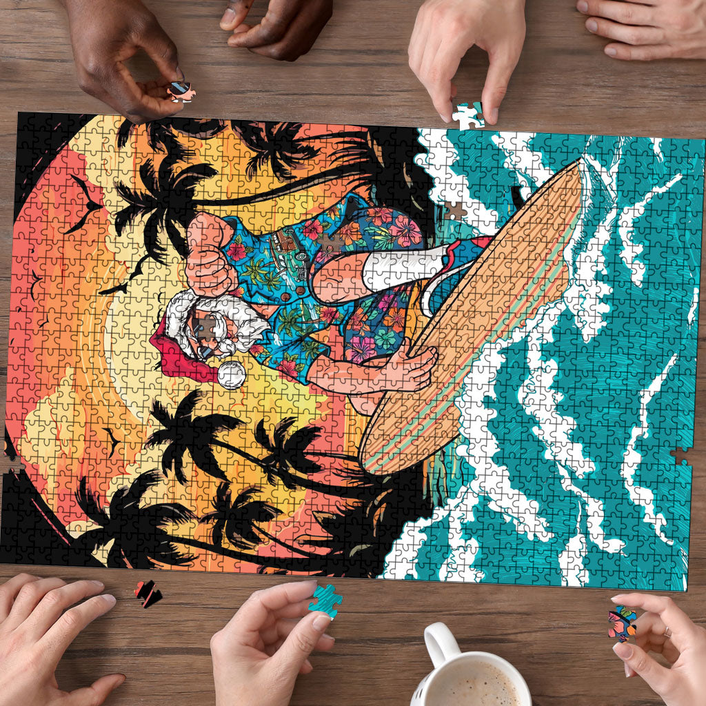 Vintage Santa Claus Surfing Summer Puzzle Mele Kalikimaka i Iulai!