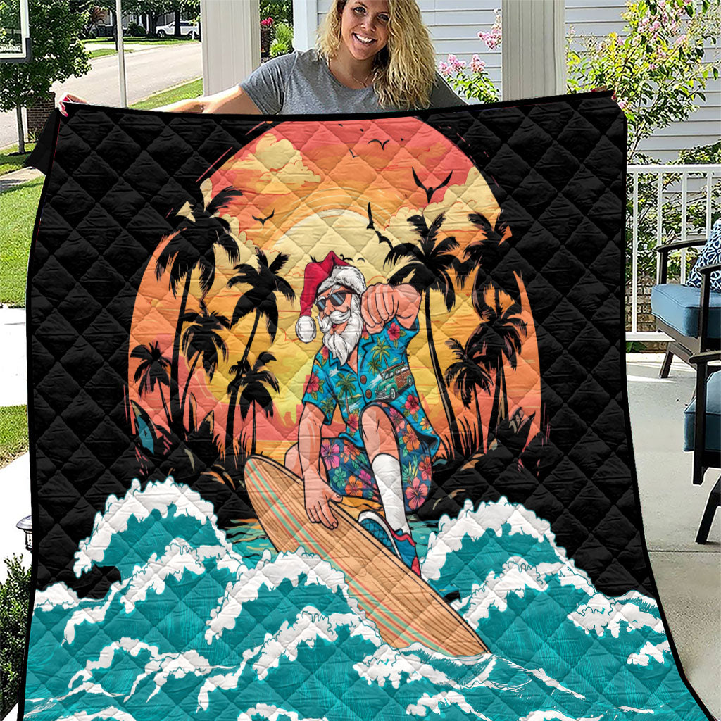 Vintage Santa Claus Surfing Summer Quilt Mele Kalikimaka i Iulai! LT9 Black - Polynesian Pride