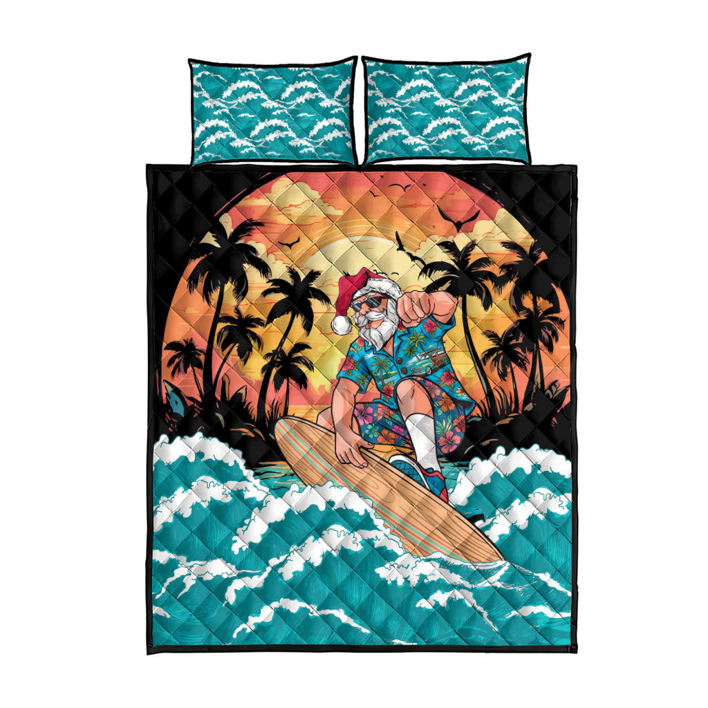 Vintage Santa Claus Surfing Summer Quilt Bed Set Mele Kalikimaka i Iulai!