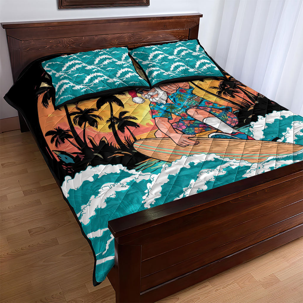 Vintage Santa Claus Surfing Summer Quilt Bed Set Mele Kalikimaka i Iulai!
