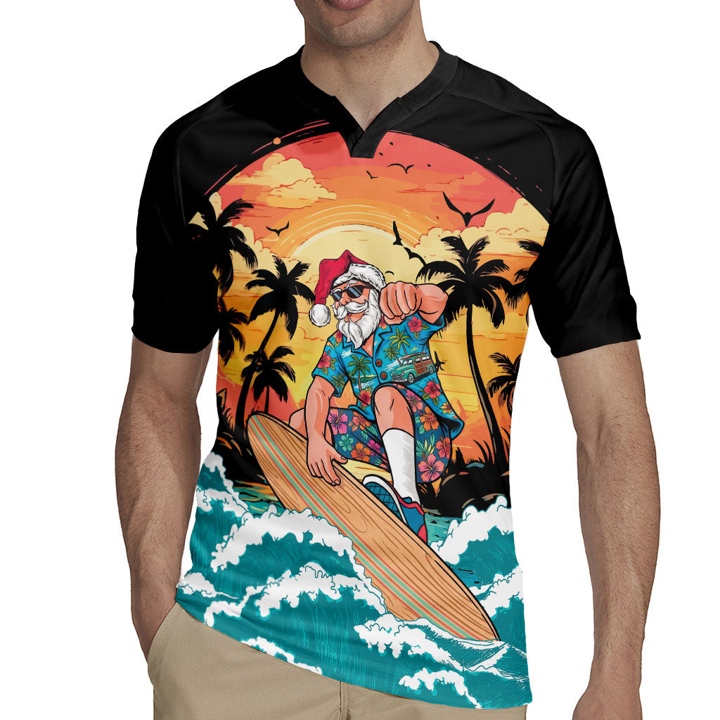 Vintage Santa Claus Surfing Summer Rugby Jersey Mele Kalikimaka i Iulai!