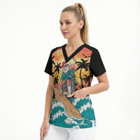 Vintage Santa Claus Surfing Summer Scrub Top Mele Kalikimaka i Iulai!