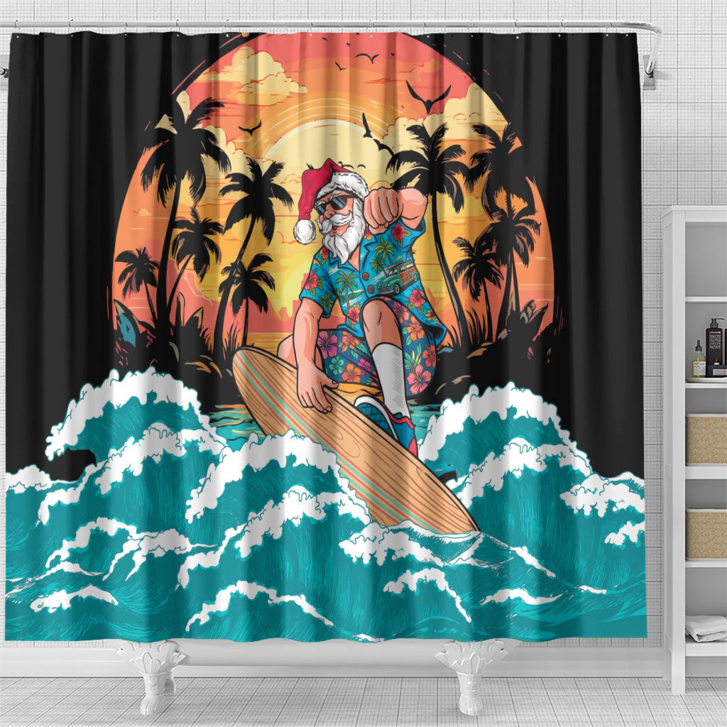 Vintage Santa Claus Surfing Summer Shower Curtain Mele Kalikimaka i Iulai!