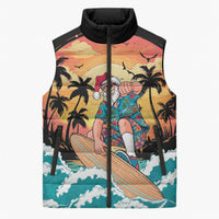 Vintage Santa Claus Surfing Summer Sleeveless Puffer Jacket Mele Kalikimaka i Iulai!