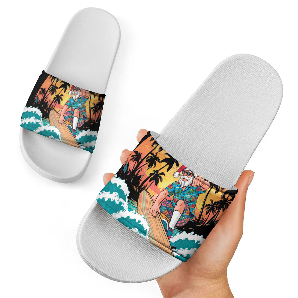 Vintage Santa Claus Surfing Summer Slide Sandals Mele Kalikimaka i Iulai!