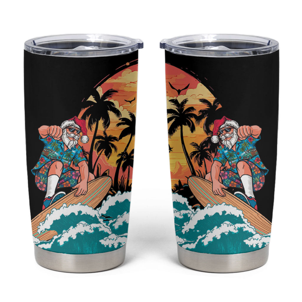 Vintage Santa Claus Surfing Summer Tumbler Cup Mele Kalikimaka i Iulai!