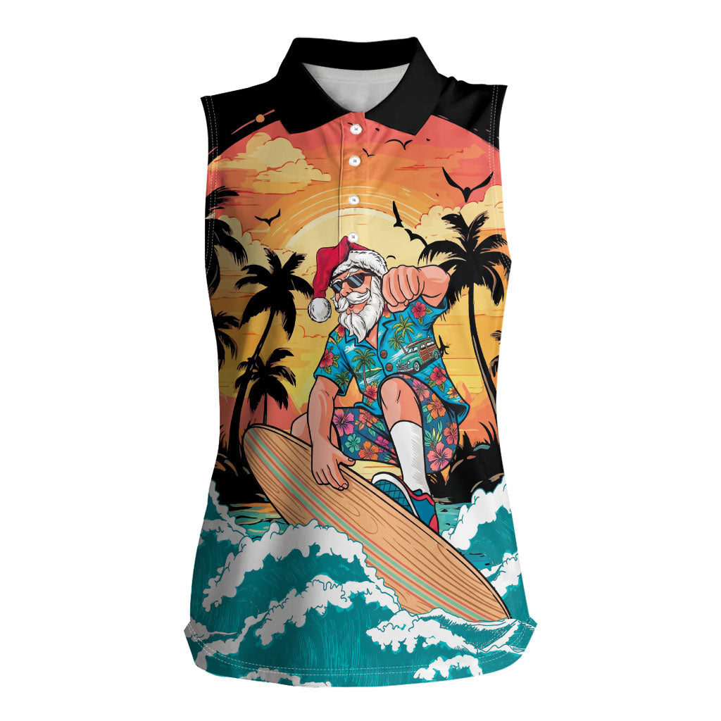 Vintage Santa Claus Surfing Summer Women Sleeveless Polo Shirt Mele Kalikimaka i Iulai!