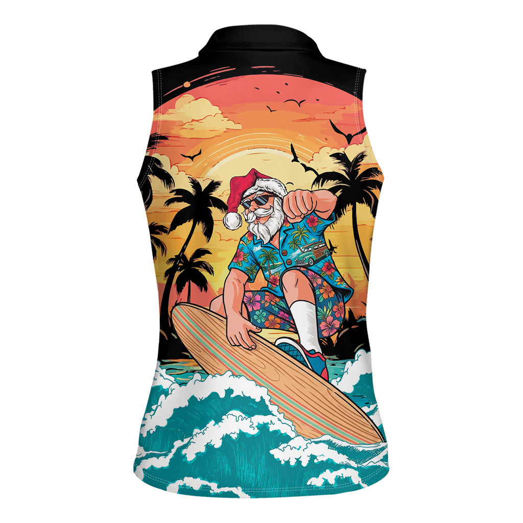 Vintage Santa Claus Surfing Summer Women Sleeveless Polo Shirt Mele Kalikimaka i Iulai!