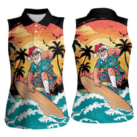 Vintage Santa Claus Surfing Summer Women Sleeveless Polo Shirt Mele Kalikimaka i Iulai!