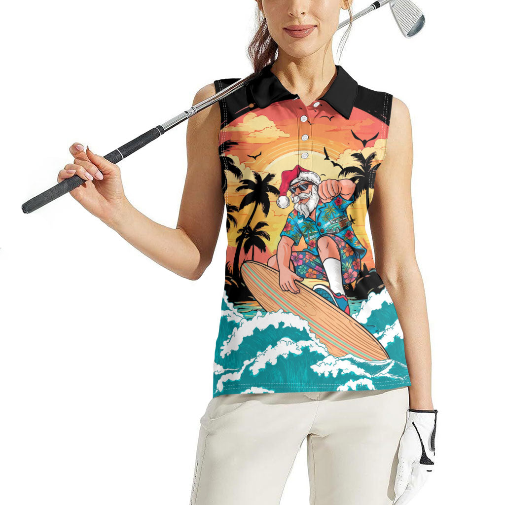 Vintage Santa Claus Surfing Summer Women Sleeveless Polo Shirt Mele Kalikimaka i Iulai!