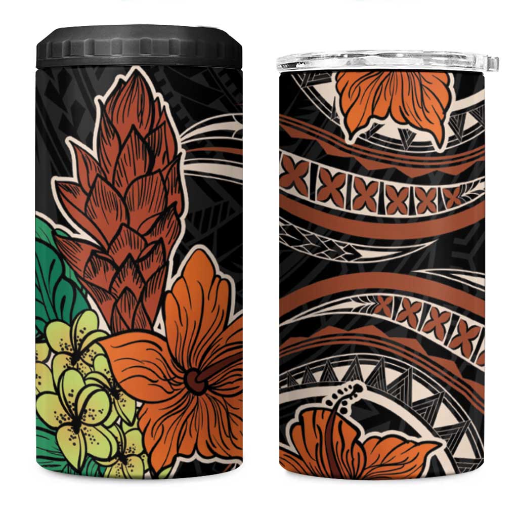 Vintage Hibiscus Pacific Floral 4 in 1 Can Cooler Tumbler LT9 One Size: 16 oz Black - Polynesian Pride
