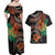 Vintage Hibiscus Pacific Floral Couples Matching Off Shoulder Maxi Dress and Hawaiian Shirt