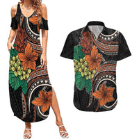 Vintage Hibiscus Pacific Floral Couples Matching Summer Maxi Dress and Hawaiian Shirt