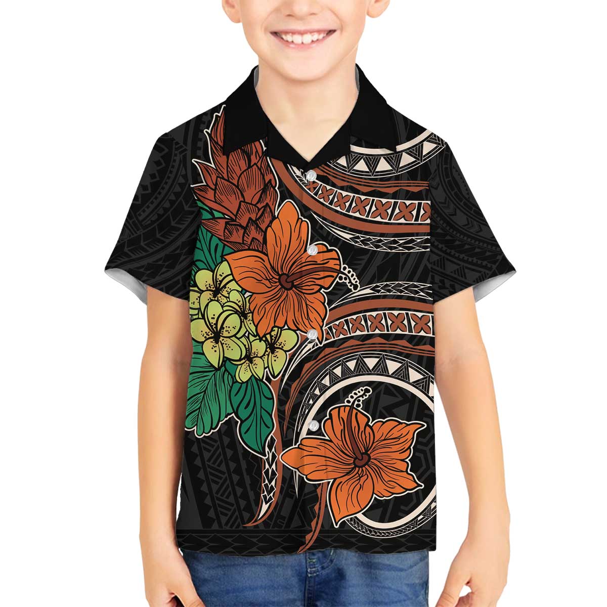 Vintage Hibiscus Pacific Floral Family Matching Off Shoulder Short Dress and Hawaiian Shirt