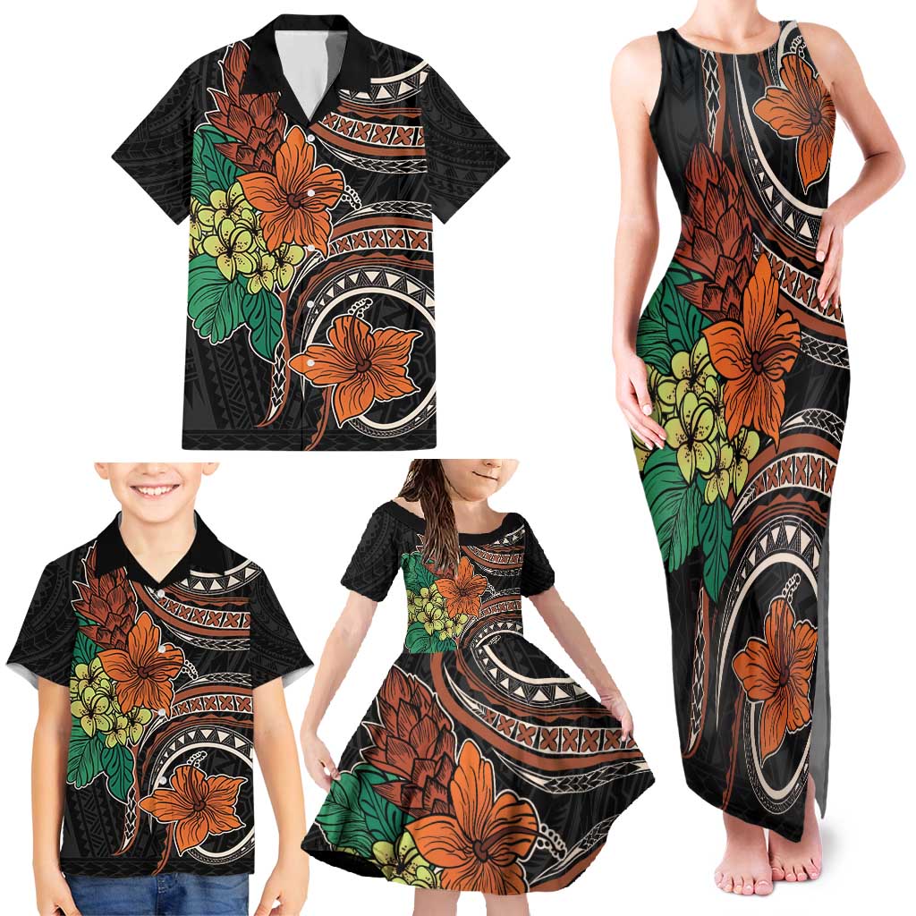 Vintage Hibiscus Pacific Floral Family Matching Tank Maxi Dress and Hawaiian Shirt