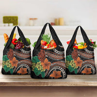 Vintage Hibiscus Pacific Floral Grocery Bag LT9 3-pack One Size Black - Polynesian Pride