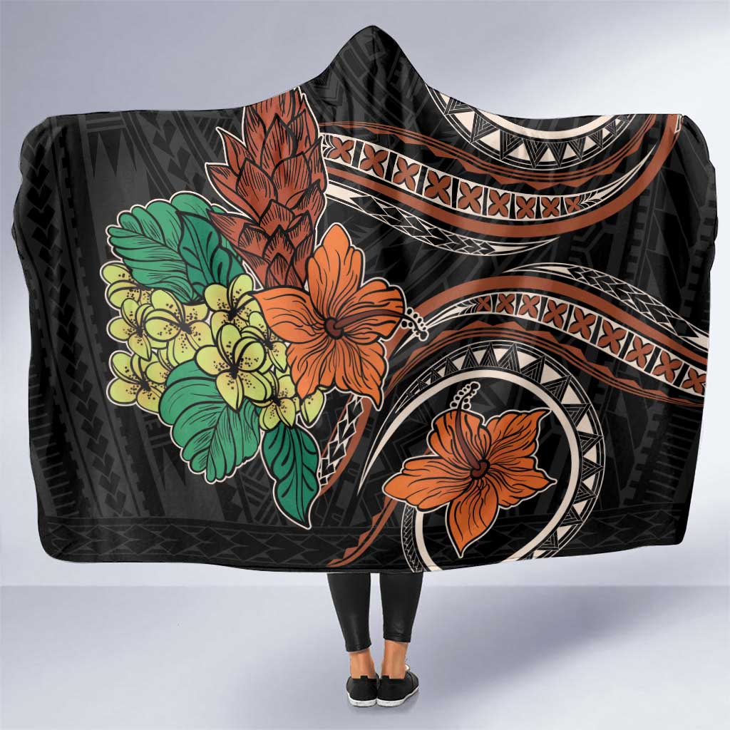 Vintage Hibiscus Pacific Floral Hooded Blanket LT9 One Size Black - Polynesian Pride