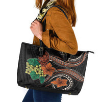 Vintage Hibiscus Pacific Floral Leather Tote Bag LT9 Black - Polynesian Pride