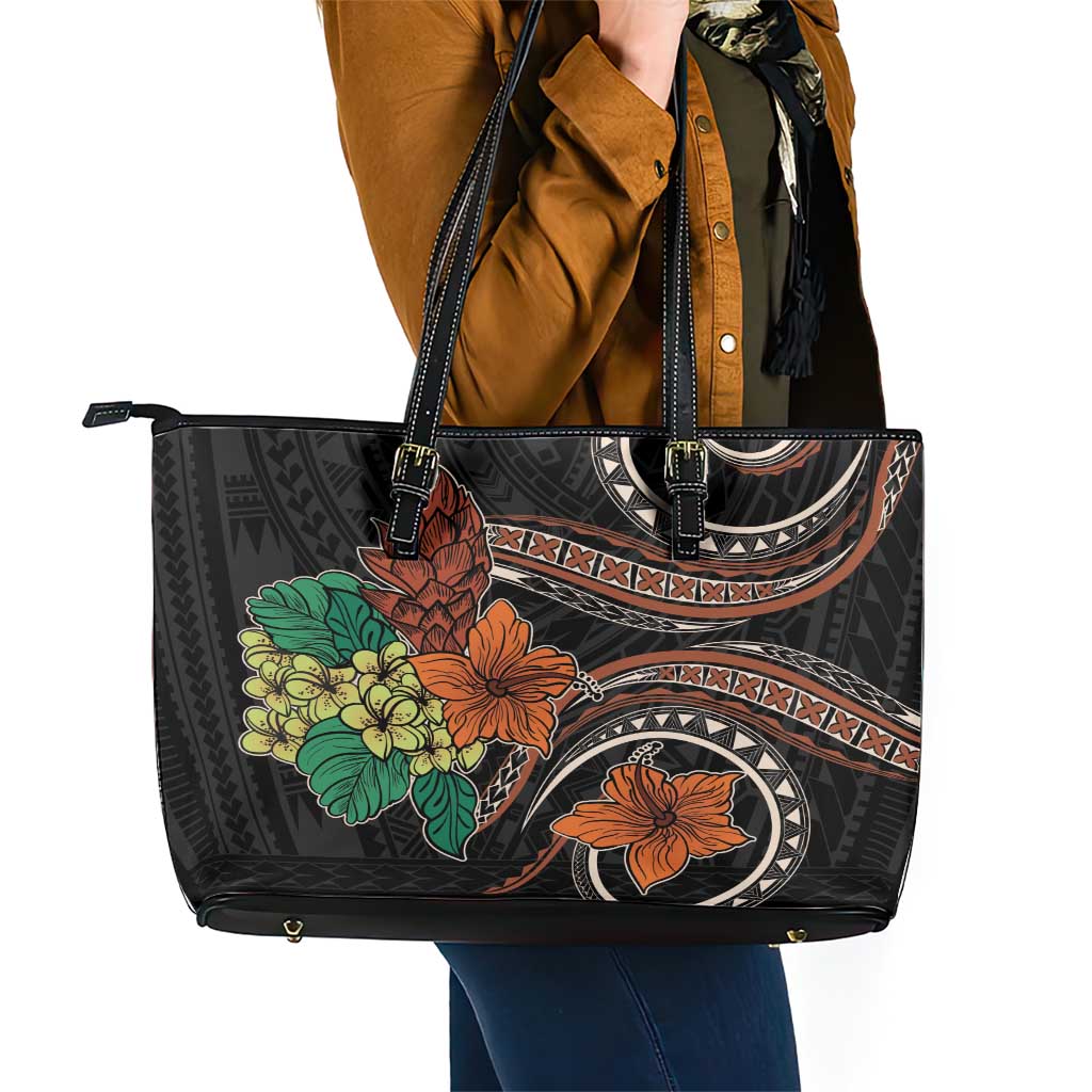 Vintage Hibiscus Pacific Floral Leather Tote Bag LT9 - Polynesian Pride