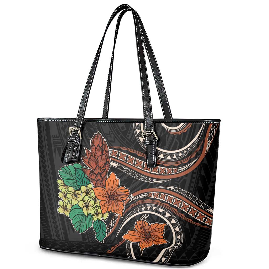 Vintage Hibiscus Pacific Floral Leather Tote Bag LT9 - Polynesian Pride
