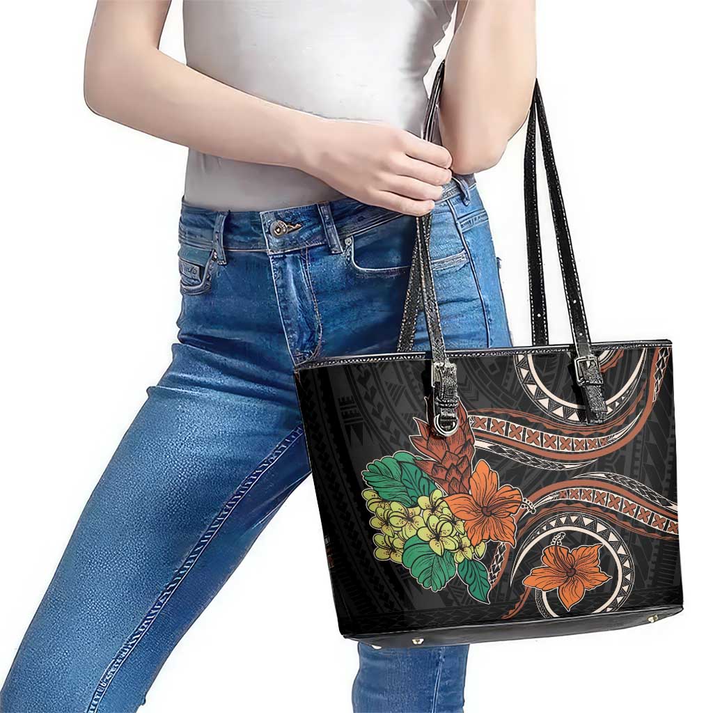 Vintage Hibiscus Pacific Floral Leather Tote Bag LT9 - Polynesian Pride
