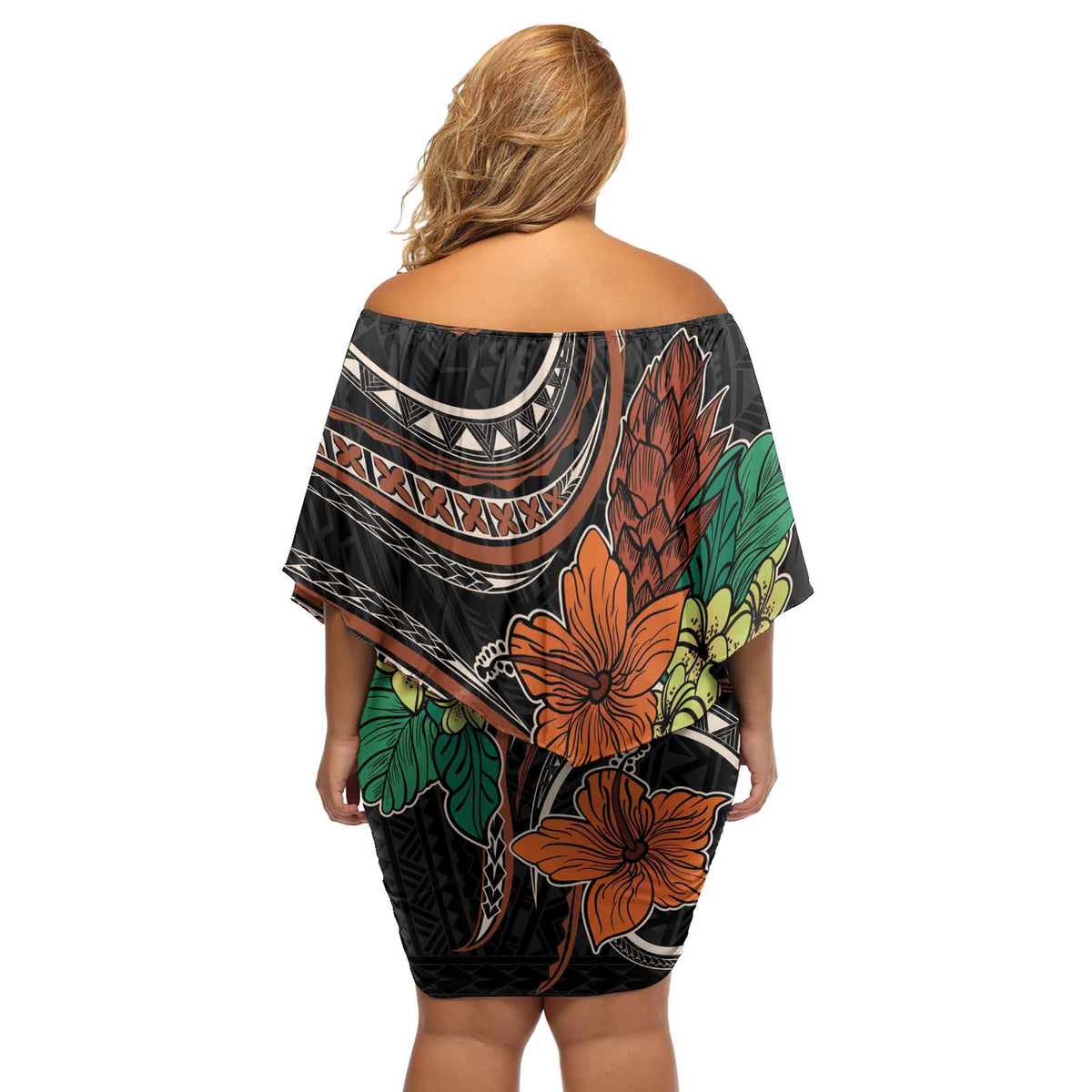 Vintage Hibiscus Pacific Floral Off Shoulder Short Dress LT9 - Polynesian Pride