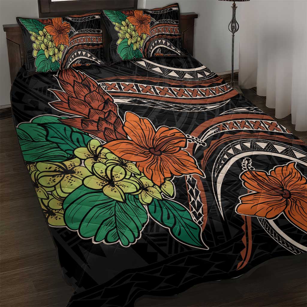 Vintage Hibiscus Pacific Floral Quilt Bed Set