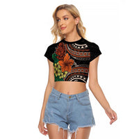 Vintage Hibiscus Pacific Floral Raglan Cropped T Shirt