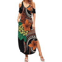 Vintage Hibiscus Pacific Floral Summer Maxi Dress LT9 Women Black - Polynesian Pride