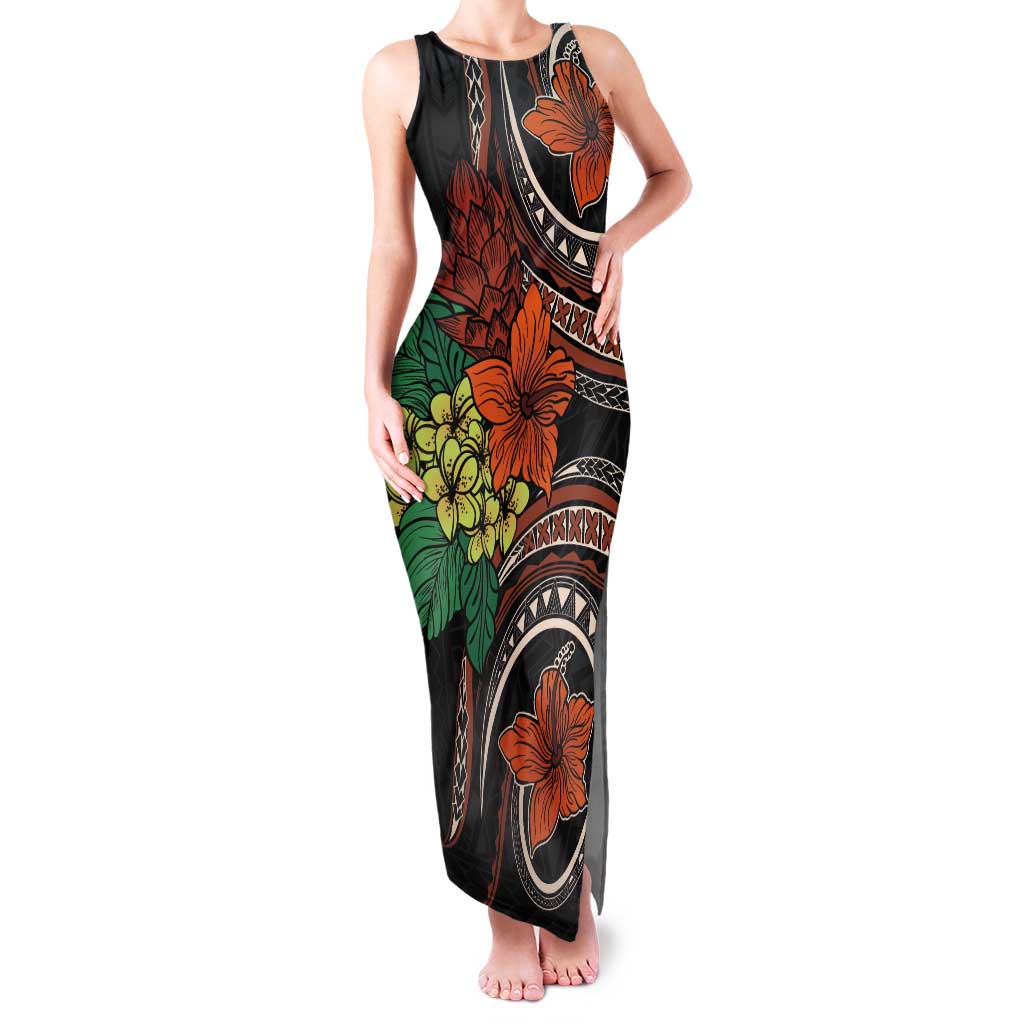 Vintage Hibiscus Pacific Floral Tank Maxi Dress LT9 Women Black - Polynesian Pride