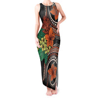 Vintage Hibiscus Pacific Floral Tank Maxi Dress LT9 Women Black - Polynesian Pride