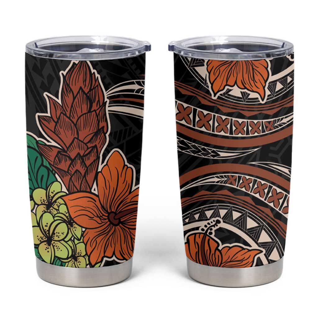 Vintage Hibiscus Pacific Floral Tumbler Cup LT9 Black - Polynesian Pride