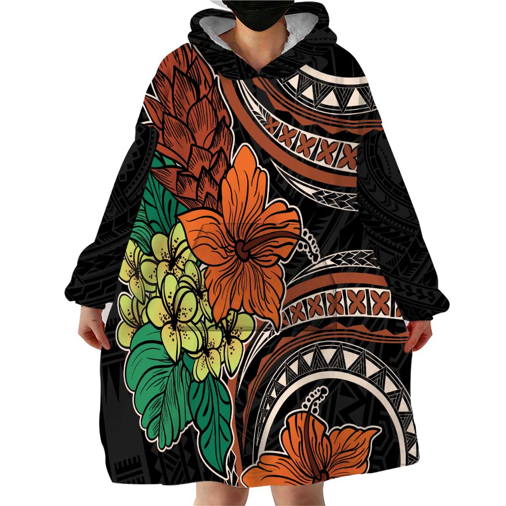 Vintage Hibiscus Pacific Floral Wearable Blanket Hoodie LT9 - Polynesian Pride
