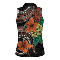 Vintage Hibiscus Pacific Floral Women Sleeveless Polo Shirt