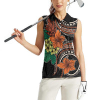 Vintage Hibiscus Pacific Floral Women Sleeveless Polo Shirt
