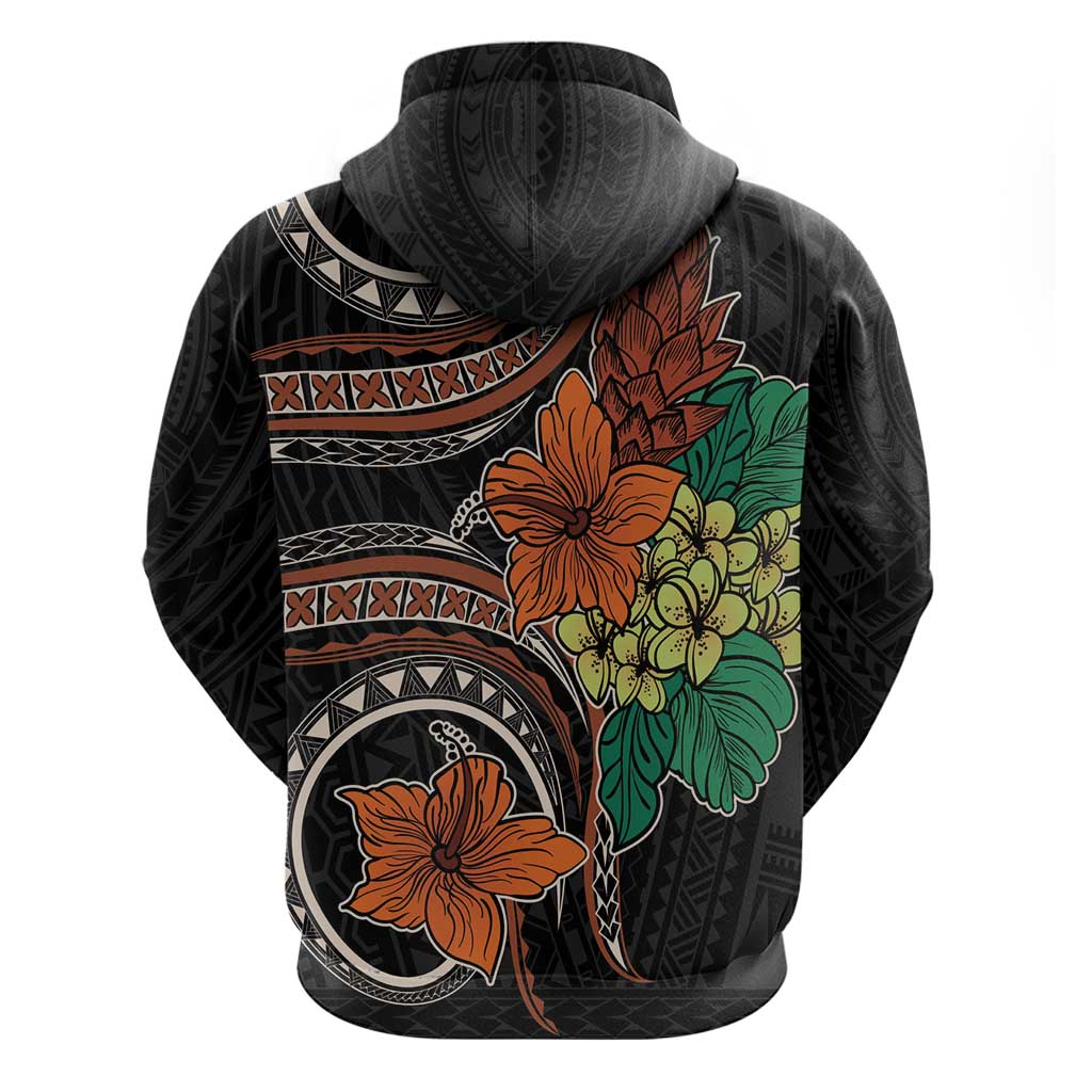 Vintage Hibiscus Pacific Floral Zip Hoodie