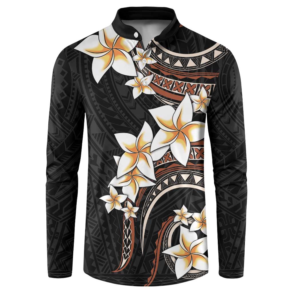 Vintage Plumeria Pacific Floral Button Sweatshirt LT9 Black - Polynesian Pride