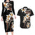 Vintage Plumeria Pacific Floral Couples Matching Long Sleeve Bodycon Dress and Hawaiian Shirt