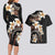 Vintage Plumeria Pacific Floral Couples Matching Long Sleeve Bodycon Dress and Hawaiian Shirt