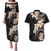 Vintage Plumeria Pacific Floral Couples Matching Puletasi and Hawaiian Shirt LT9 Black - Polynesian Pride