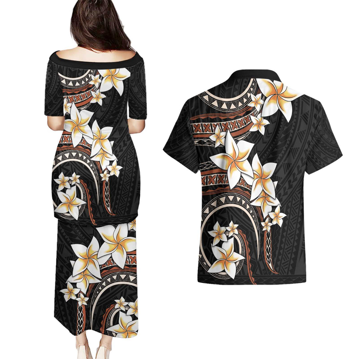 Vintage Plumeria Pacific Floral Couples Matching Puletasi and Hawaiian Shirt LT9 - Polynesian Pride